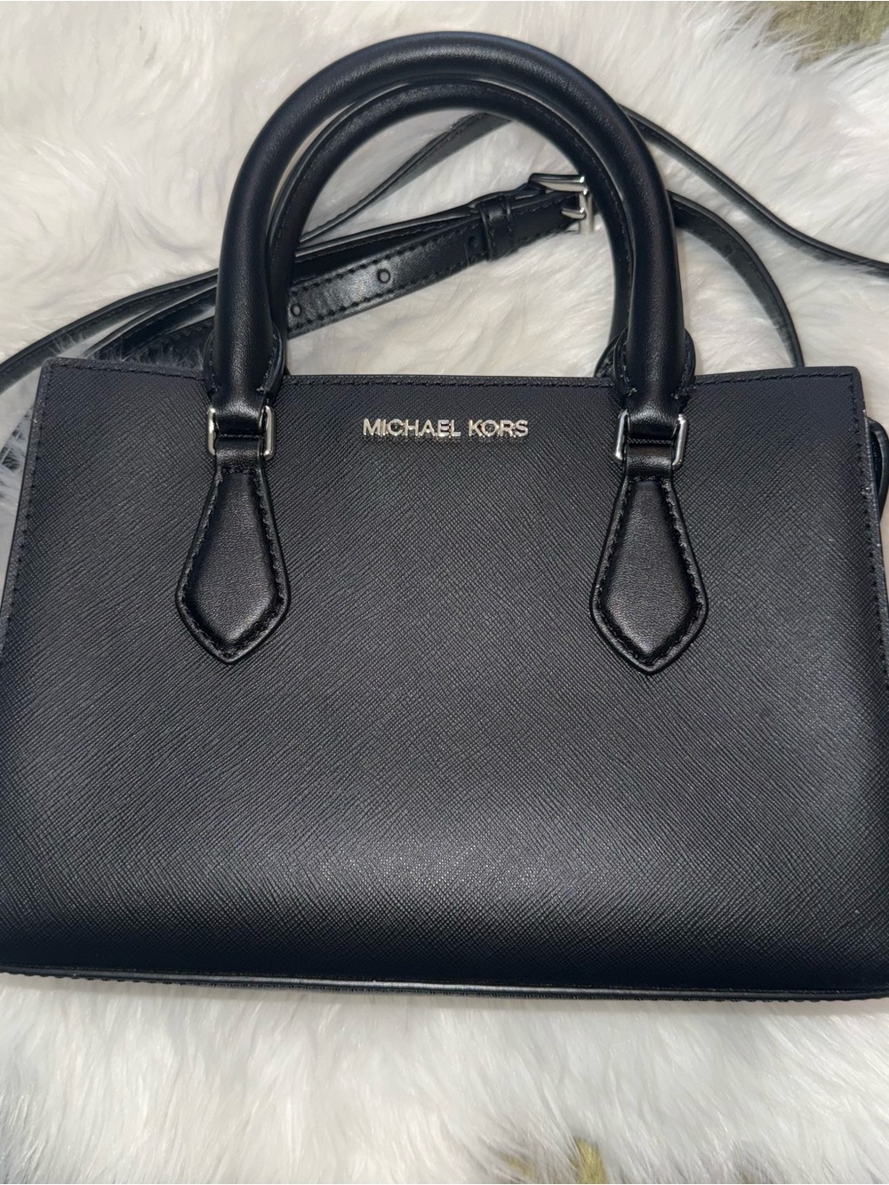 Michael Kors Black Saffiano Satchel with Top Handles Chic Purse